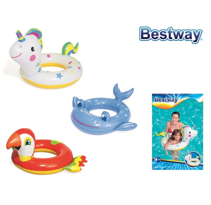 Bestway Koło plażowe dmuchane Jednorożec 79x58cm / Rekin 84x71cm / Papuga 84x76cm