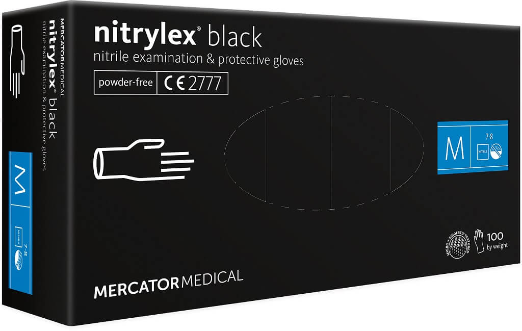 Mercator rękawiczki nitrylowe bezpudrowe czarne M 100szt.